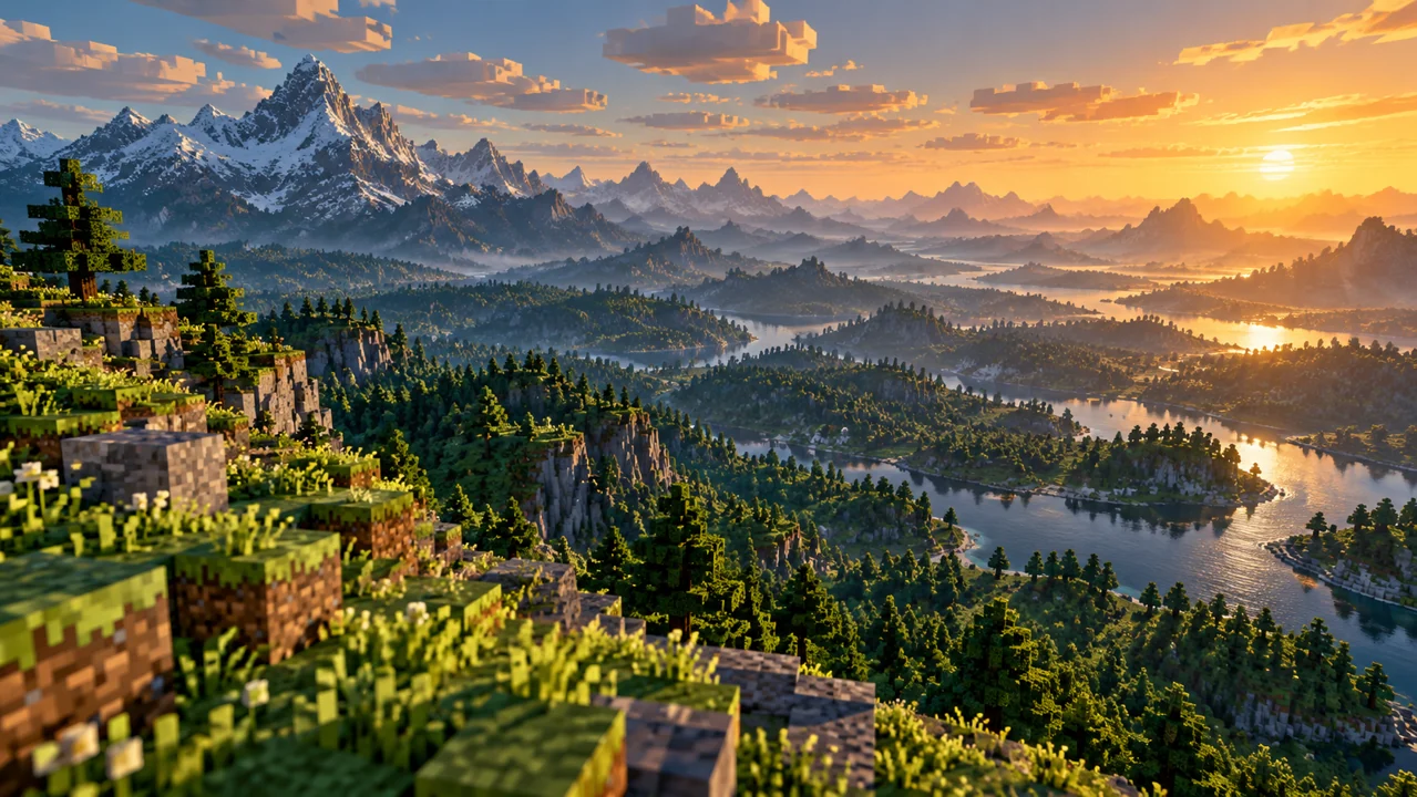 Distant terrain shown in a Minecraft level-of-detail view