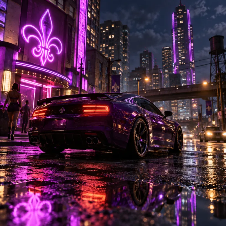 Rainy city street and car with enhanced lighting for Saints Row